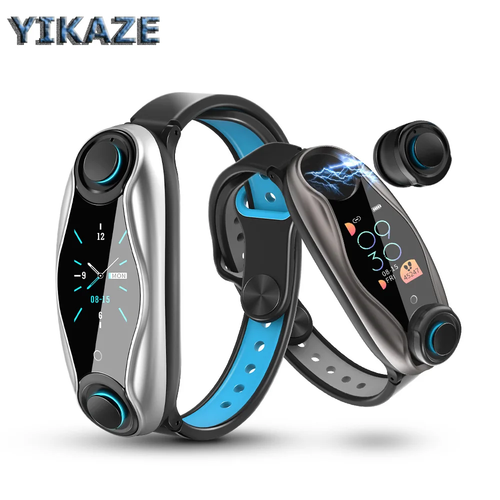 

Smart Watch With Bluetooth Earphone Heart Rate Monitor Wristband smart band fitness tracker watch sport bracelet Men Women