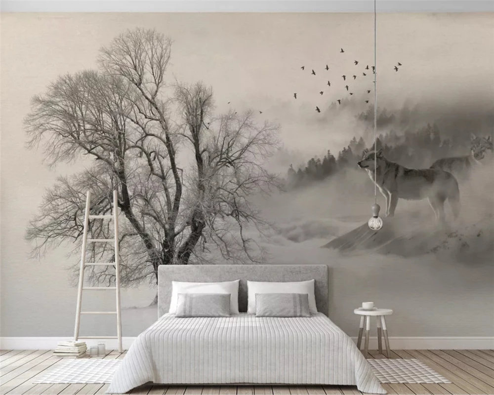 

beibehang Custom fashion wallpaper modern forest wolf cloud landscape sofa living room background papel de parede papier peint