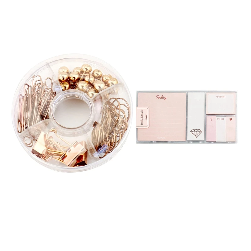 

2 Set Office Supplies Rose Golden: 1 Set Decorative Paper Clips and Set,Multi-Kind Push-Pin Map Tacks Paper Clip Pin Clip & 1 Se