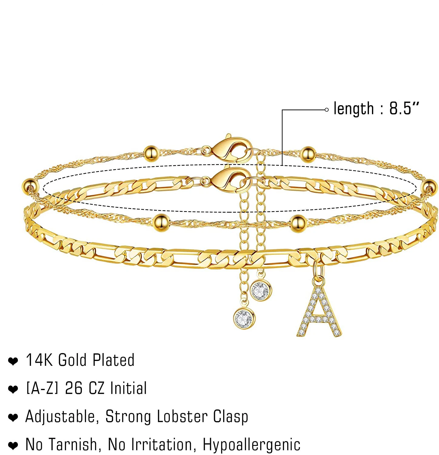 3 Pcs Ankle Bracelet for Women Gold Adjustable Layered Beach Anklet Set  Girls Alloy Foot Chain Jewelry Figaro&Rope(5mm)