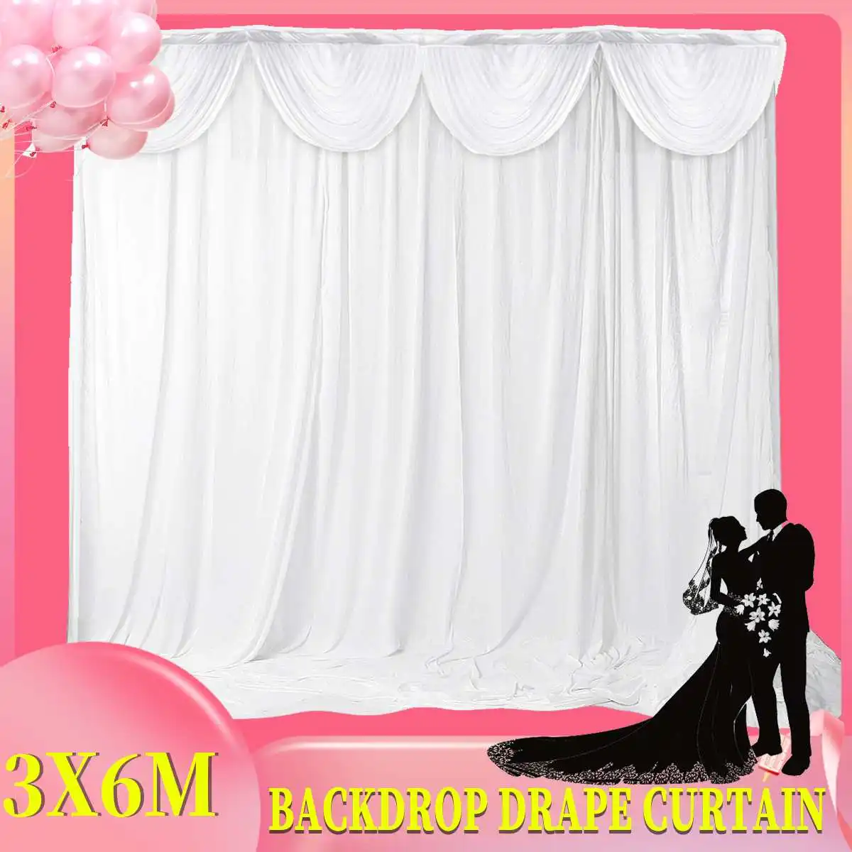 

3X6M Simple White Ice Silk Wedding Backdrop Event Party Drape Curtain for Wedding Party Decoration Background +Removable Swag