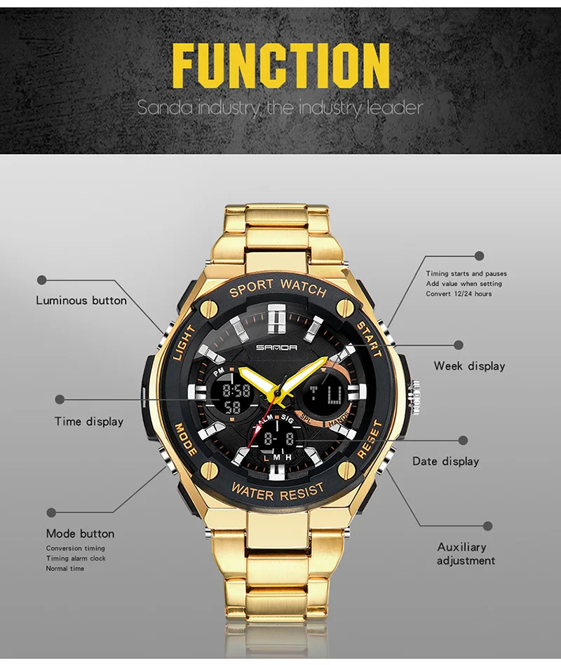 Новые многофункциональные военные часы спецназ мужские с двойным дисплеем 30 м Водонепроницаемые уличные спортивные стальные часы с ремешком электронные часы