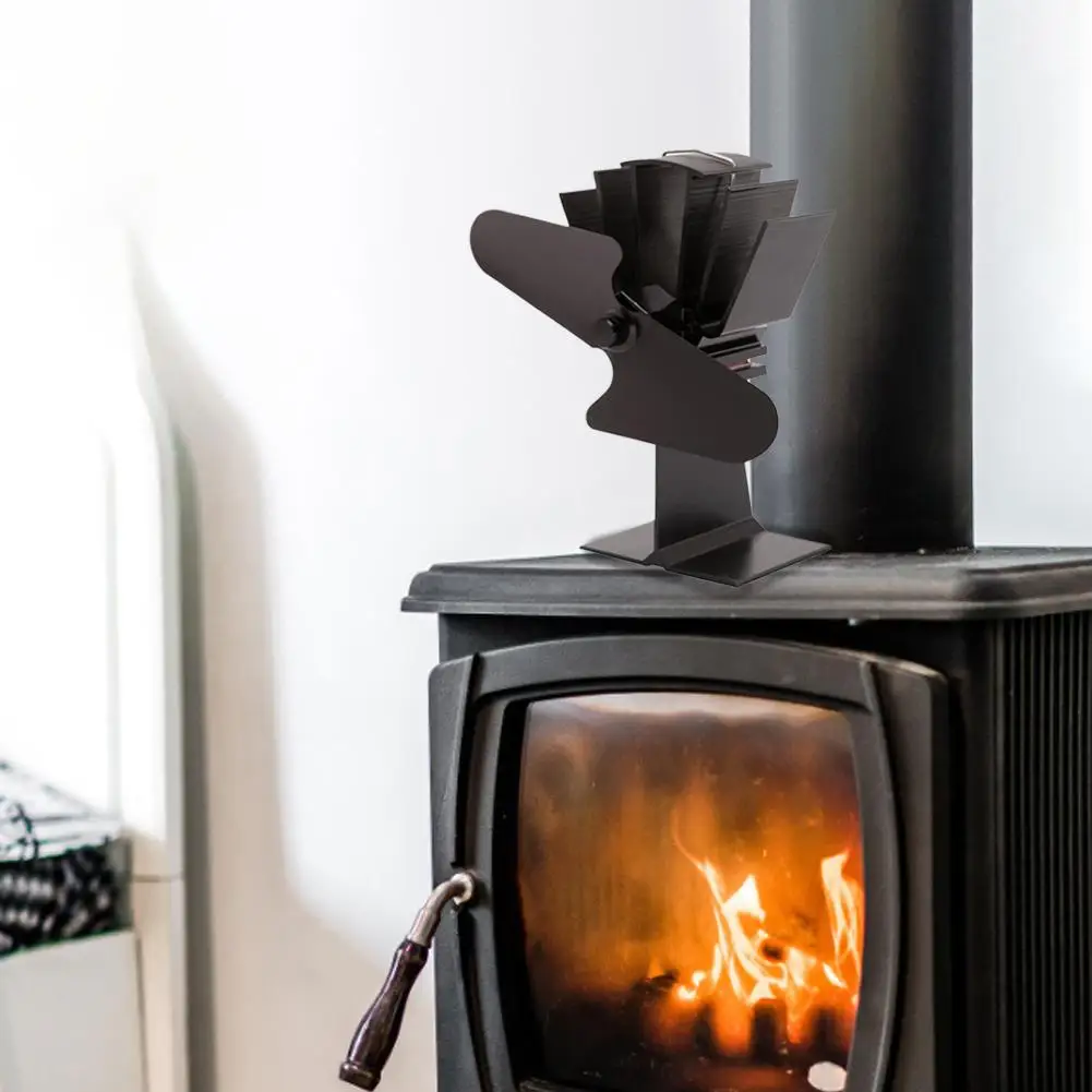 2/6 Blades Heat Powered Stove Fan Log Wood Burner Ecofan Quiet Black Home Fireplace Fan Efficient Heat Distribution Wood Stove #