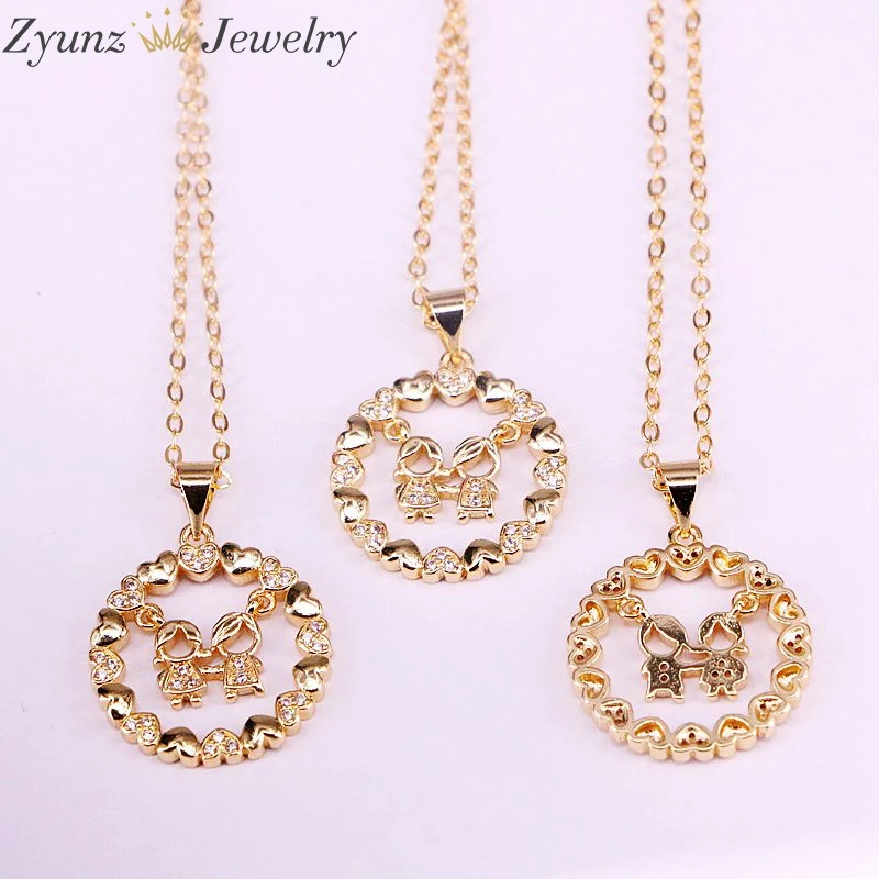 Necklaces 10 шт., 20 мм, золотой цвет, прозрачный CZ Micro pave мальчик и девочка любовник кулон ожерелье Шарм ювелирные изделия - Окраска металла: Necklaces