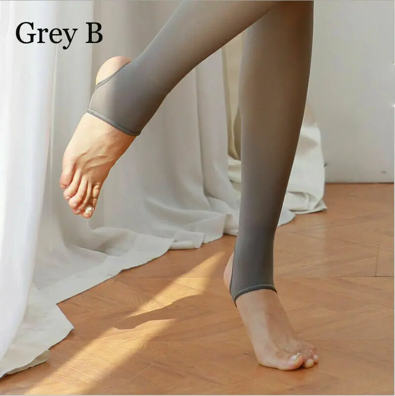Grey Step Foot 350g Legs Fake Translucent stockings Warm Fleece Pantyhose Thicken High elasticity Slim Stretchy Winter Outdoor tights ropa mujer - Color: Grey Step Foot 350g