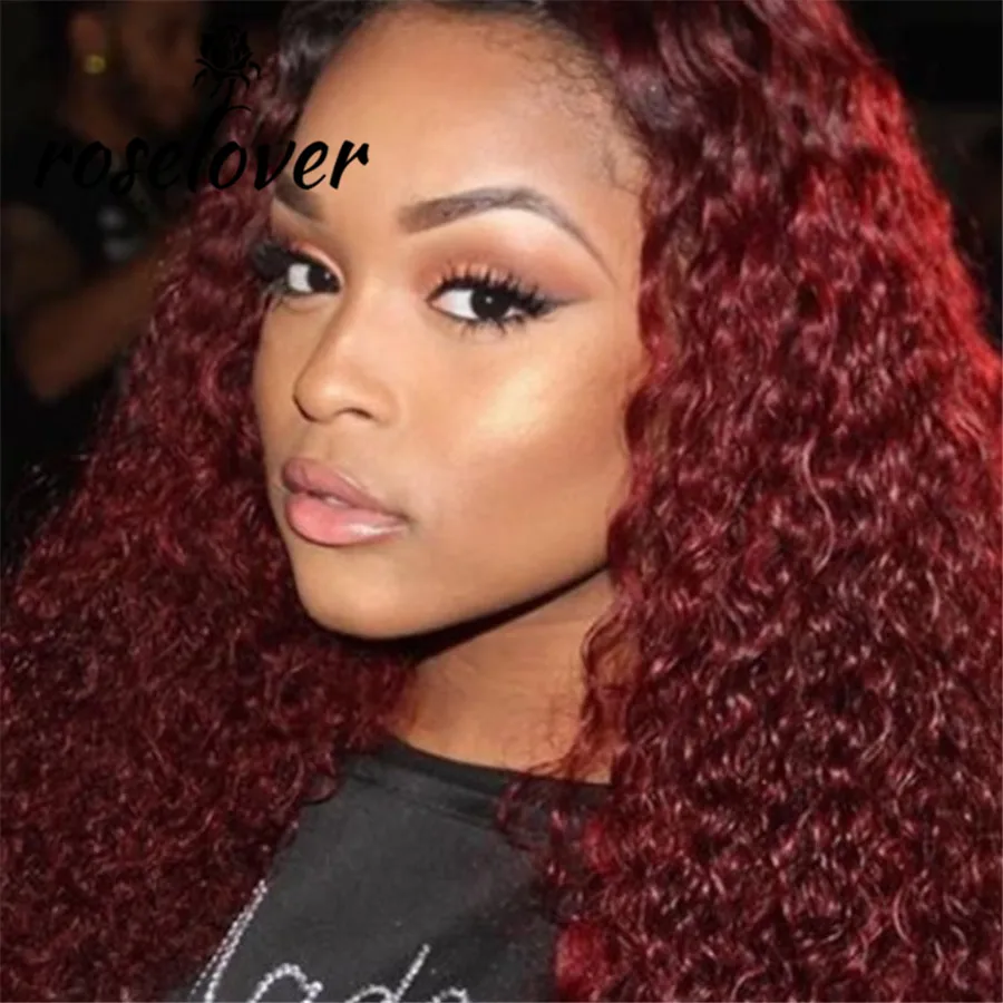 

13x6 Burgundy Lace Front Wigs 1B/99J Ombre Lace Front Human Hair Wigs Colored Curly Human Hair Wigs Remy Brazilian Human Hair