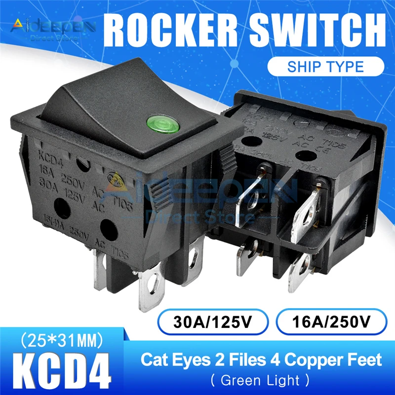 Green light 2-4P A KCD4 кулисный переключатель переменного тока 16A/250V 20A/125V ВКЛ-ВЫКЛ 2/3 позиции 4/6 булавки с светильник Мощность переключатель с пыли Водонепроницаемый Кепки 25x31 мм - Цвет: Green light 2-4P A