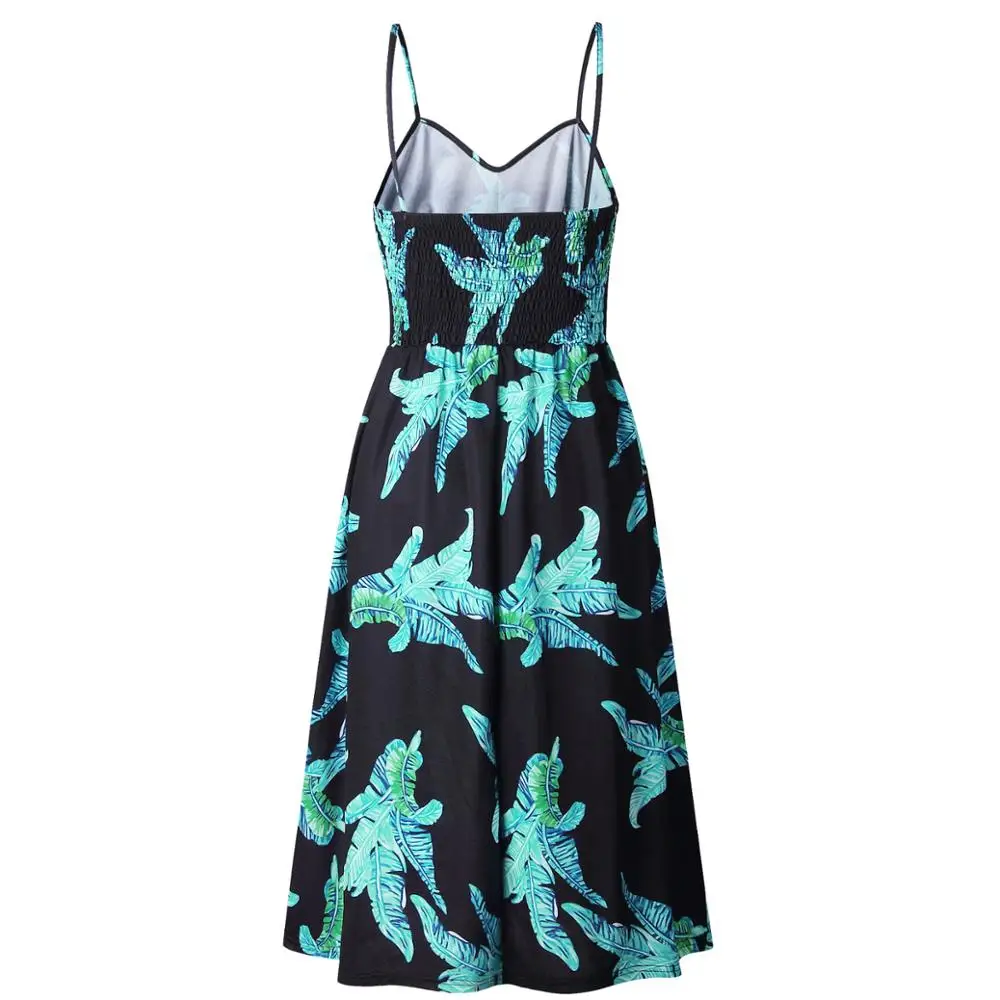 2018 New LOSSKY Women Print Floral Stripe Bohemian Dress V-Neck Sleevele Sexy Button Beach Casual Boho Midi Dress Plus Size 3XL