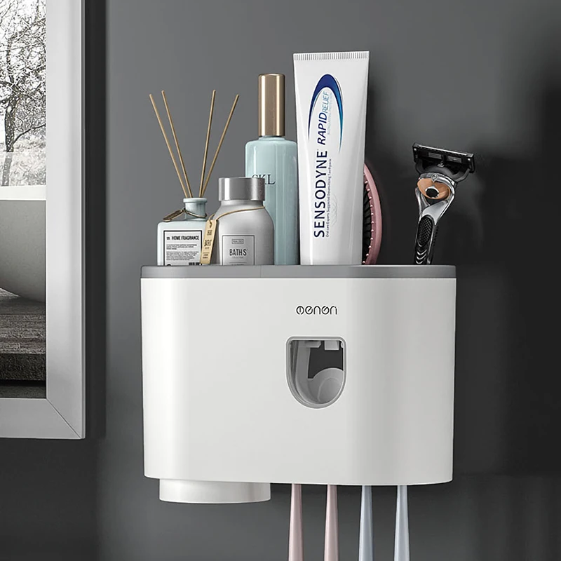 Toothpaste Dispenser Squeezer Wall Mounted Toothbrush Holder Bathroom accessories set Product | Дом и сад