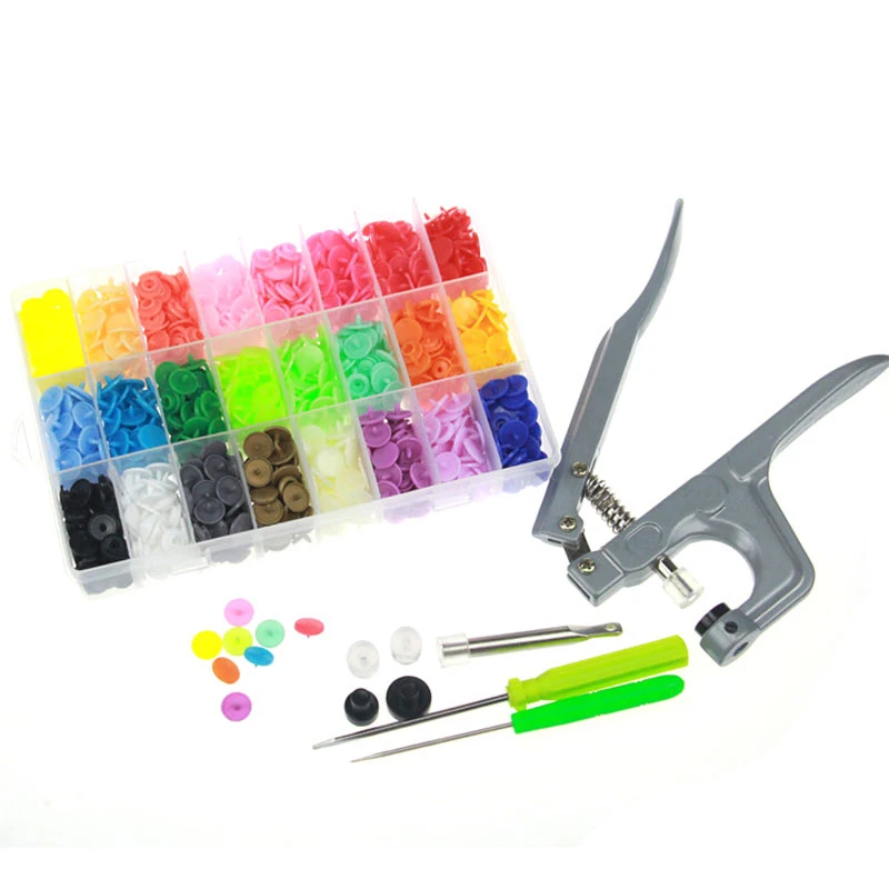 Cheap 1Box 360sets Colorful Snap Resin Button DIY Press Pliers Hand Punching Tool DIY Sewing Accessories J0237