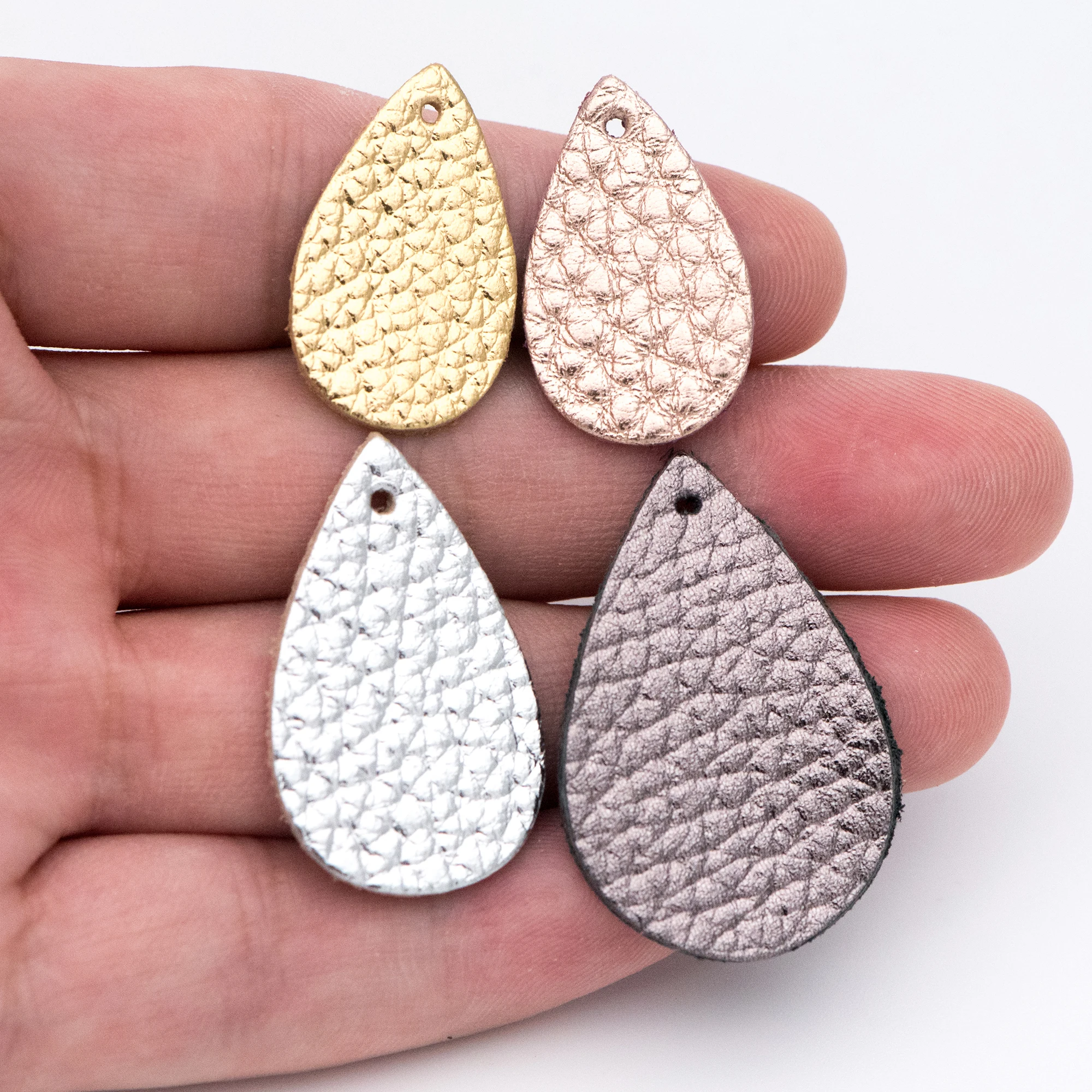 

10pcs Genuine Leather Teardrop Charm Pendants, DIY Components for Layered Earrings, 25/ 31/ 34mm (FB-046)