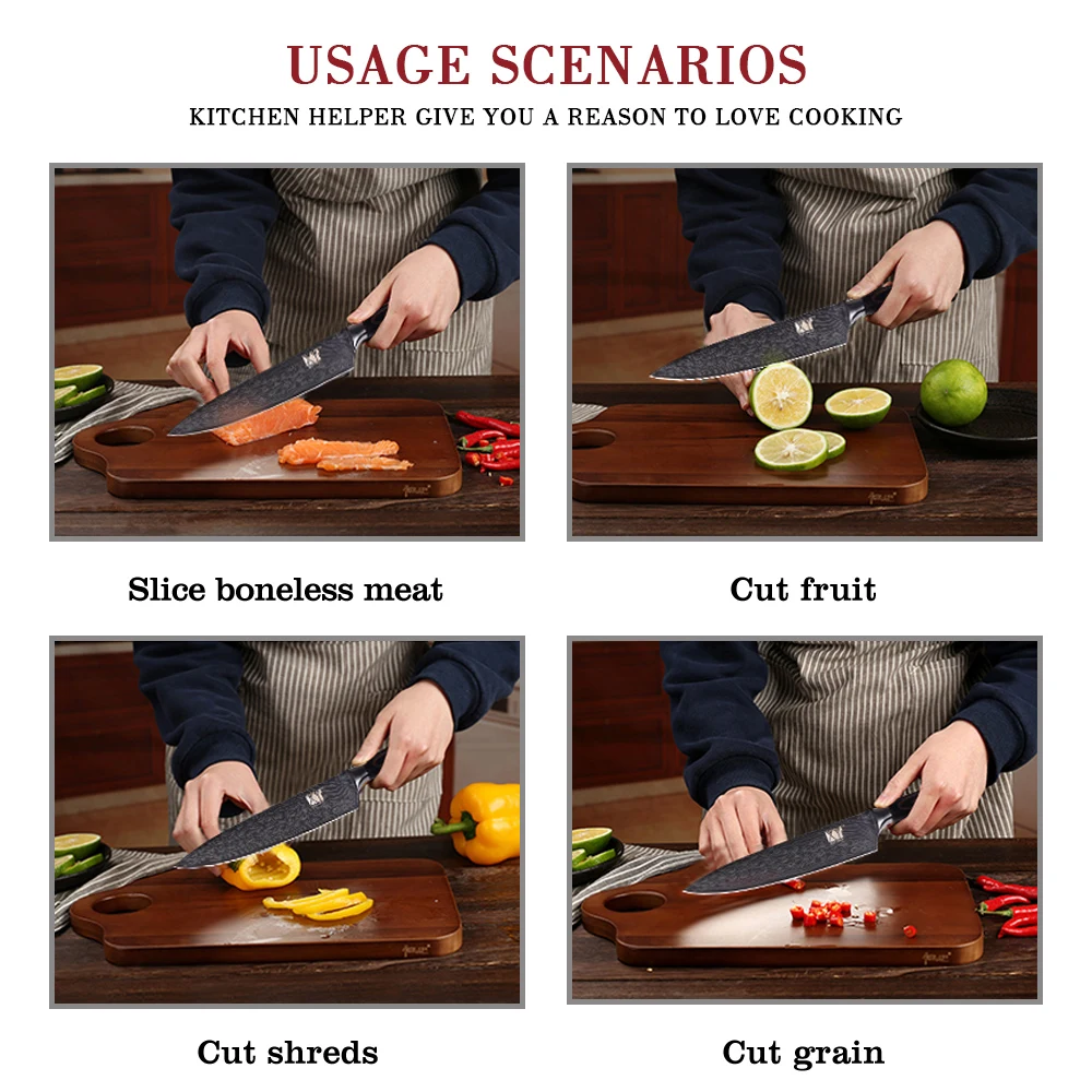 XYJ набор кухонных ножей из нержавеющей стали 6 шт. 3," 5" " 8" Фруктовый нож Santoku для нарезки шеф-повара инструменты для приготовления пищи аксессуары