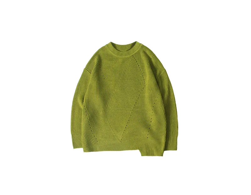 Темный значок сплошной цвет неровный подол свитер мужской пуловер свободные мужские свитера 3 цвета - Цвет: green sweater