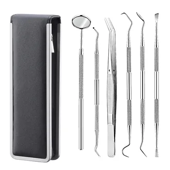 

6pc/set Dental Mirror Stainless Steel Dental Dentist Prepared Tool Set Probe Tooth Care Kit Instrument Tweezer Hoe Sickle Scaler