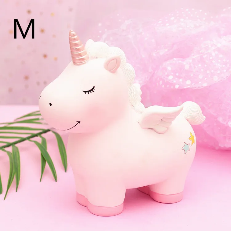 M-Pink Мультяшное животное Единорог Копилка из смолы Единорог Копилка Розовый Синий милый чехол для монет подарки декоративные фигурки Детские игрушки - Цвет: M-Pink