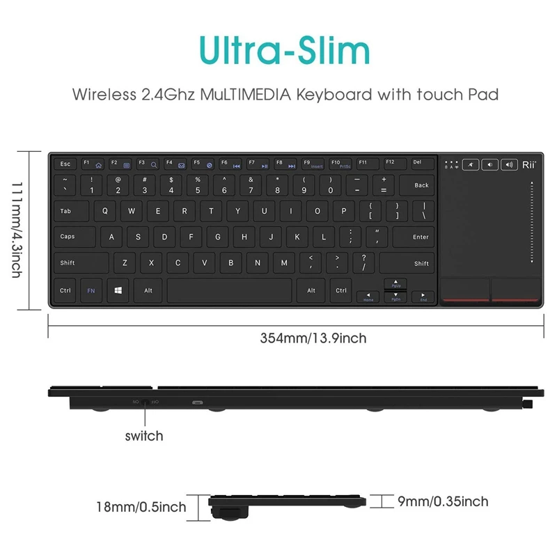 Rii K22 Ultra Slim 2.4G Wireless Keyboard with Touchpad Version QWERTY for PS4 PC Smart TV IPTV Android TV Box Laptop