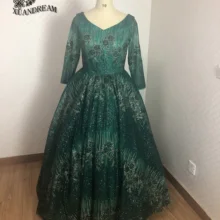 Новое поступление, vestido longo formatura, вечерние женские платья с v-образным вырезом, Шикарные Зеленые платья с длинными рукавами для выпускного вечера, XD-108