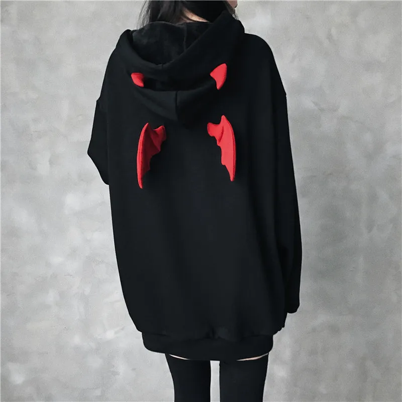  Fall Winter Women Sweatshirts Girl Harajuku Cute Hoodies Punk Gothic Devil Horn Chic Hooded Pullove