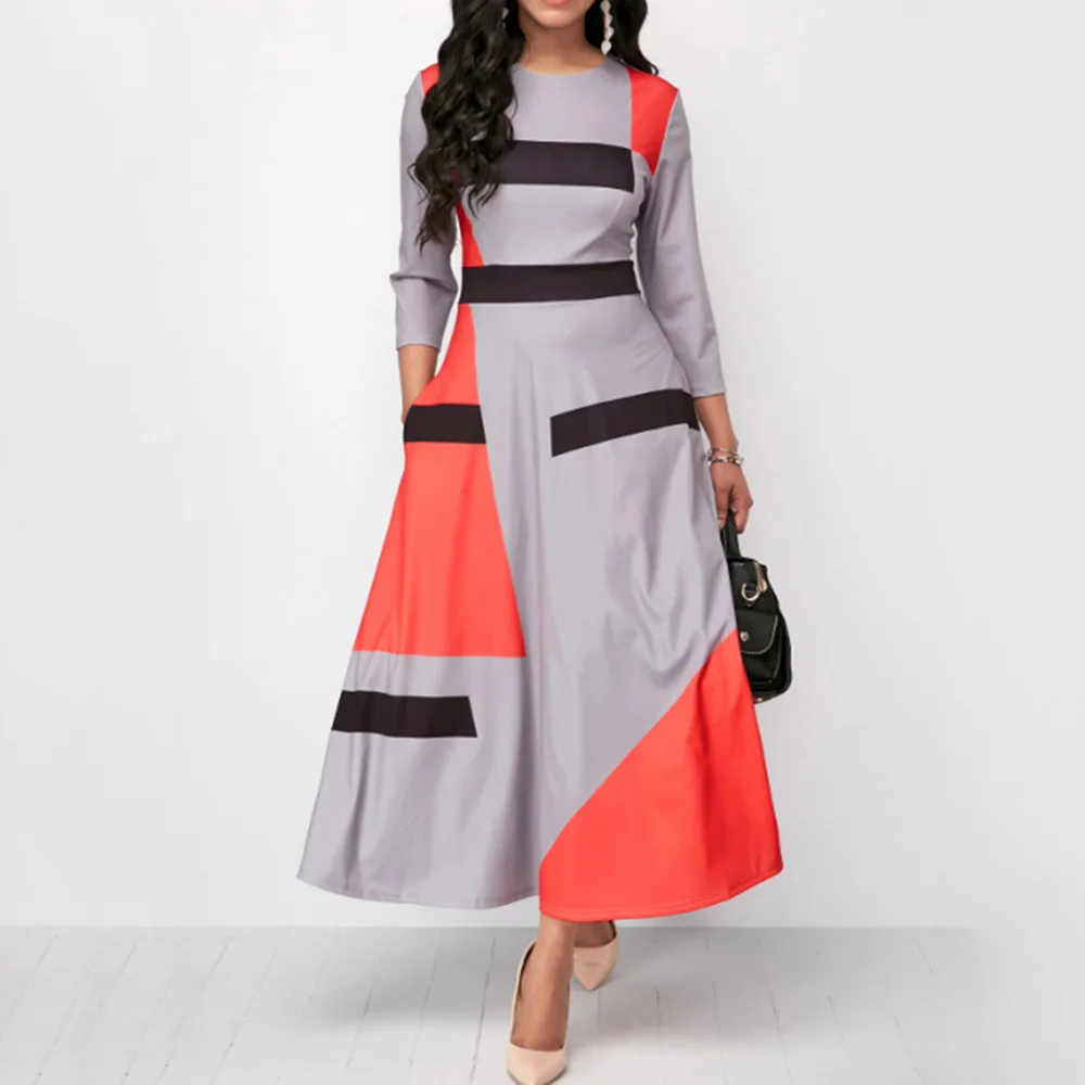 Женское длинное платье с высокой талией в полоску длинным рукавом африканском