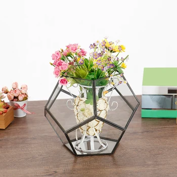 

Black Glass Pentagon Geometric Terrarium Container Window Sill Decor Flower Pot Balcony Planter Diy Display Box