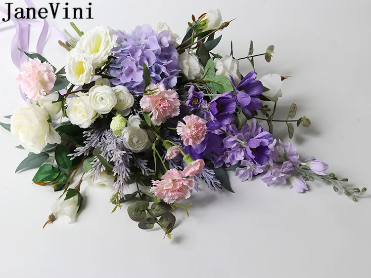 JaneVini, западный стиль, фиолетовые Искусственные Свадебные букеты,, лаванда, шелк, роза, свадебные сушеные цветы, искусственный букет невесты, пион