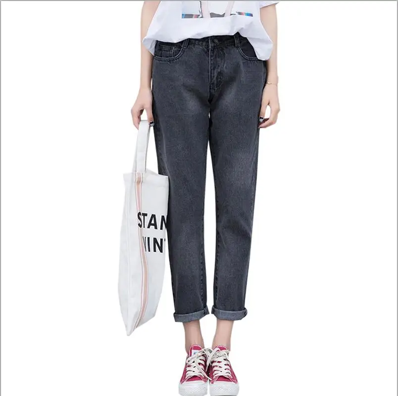 Vintage Boyfriend Jeans For Women High Waist Loose Trousers jeans Woman Casual Preppy Style Clothes Woman Denim Harem Pants - Color: grey