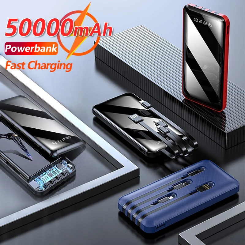 Power Bank 30000mah Portable Faster Charging External Battery Charger 2USB LED Lights Portable Powerbank for Mobile iPhone13 s21 good power bank