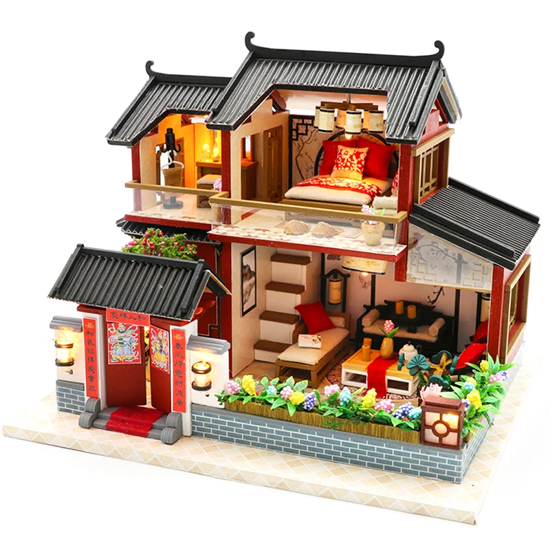 M905 Muñeca casa miniatura DIY casa de muñecas con muebles de casa de madera juguetes para niños Regalo de Cumpleaños A066 - Цвет: M905