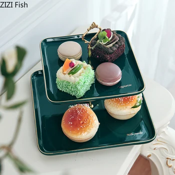 

2 / 3 Layers Green Golden Rim Ceramics Cake Pan Cake Stand Wedding Dessert Display Stand Home Cake Decorating Tools