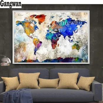 

large size Full Square round drill Diamond painting world map Landspace Diamond embroidery Cross stitch resin office wall decor