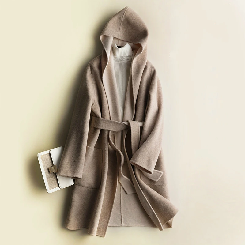 

Wool Long Coat Women 2020 Korean Style Autumn Winter Female Jacket Women's Alpaca Cashmere Coats Hooded Outerwear 890765 's s