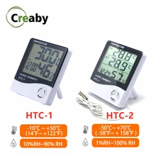 1x lcd HTC-1 HTC-2 eletrônico digital temperatura medidor de umidade termômetro higrômetro estação meteorológica ao ar livre indoor relógio