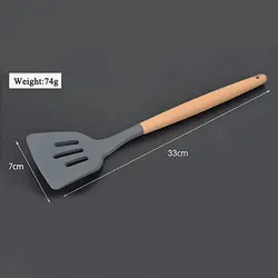 Silicone Kitchenware Set with Wooden Handles - Non - Stick Spatula, Spoon, and Brush (Leak shovel)