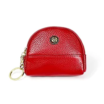 

High Capacity Genuine Leather Women Wallet Coin Purse Men Small Double Zippers Wallets Money Bags Card Holder with Key Ring