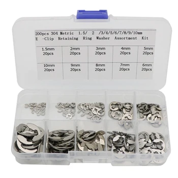 

200 Pcs 304 Stainless Steel Opening Snap Ring,E-Clip External Retaining Circlip Assortment Kit