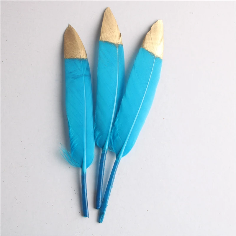 Золото окунутые черные утиные перья гусиные перья для поделок 10-15 см/4-6 дюймов натуральный фазан перо для самостоятельного изготовления ювелирных изделий Декор - Цвет: Blue Gold