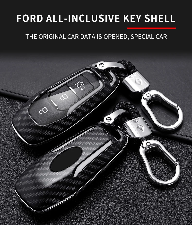 Carbon Fiber Car Smart Key Cover Case Fob Ford Fusion Mondeo Mustang F-150 Explorer Edge Protect Shell 2018 2021 Accessories - H2a557aa5ad864440a7801a5d43015c6f8