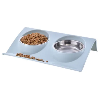 

Pet Double Feeding Bowl Anti-slip Stainless Steel Double Food Water Feeder Feeding Bowl For Dogs And Cats Easy To Clean