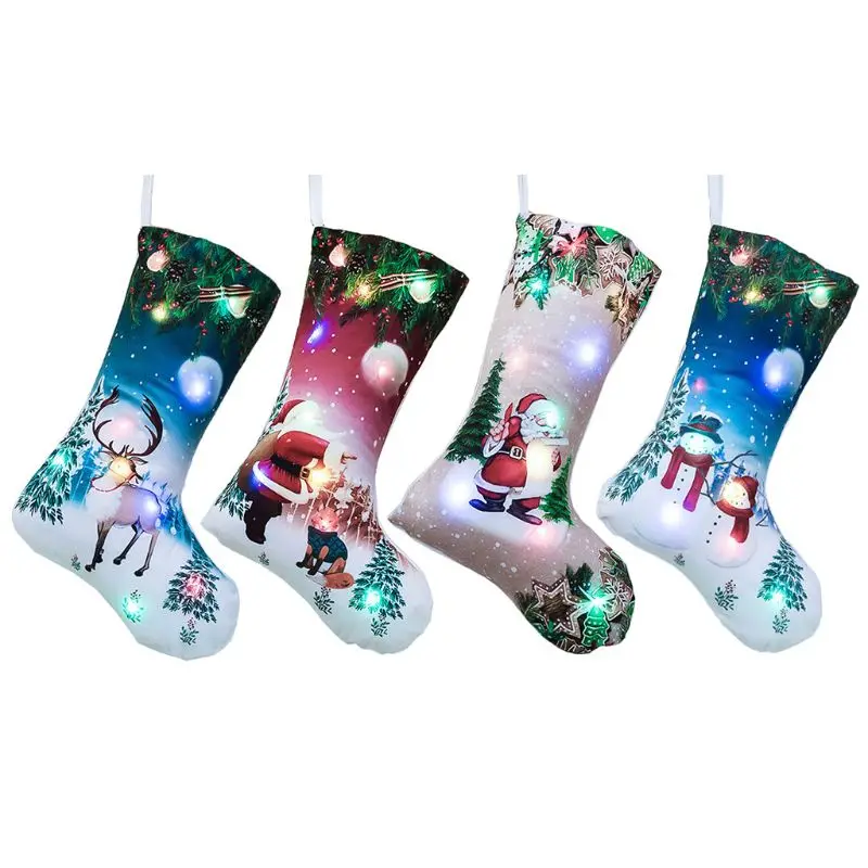 Christmas LED Stockings Candy Gift Bag Snowman Socks Hanging Xmas TreeDecoration