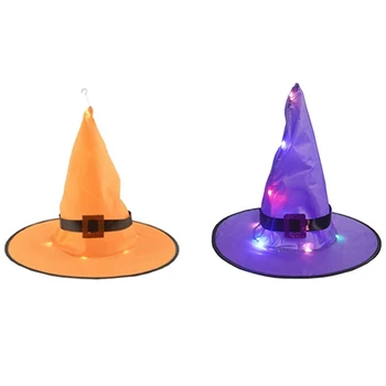 

8 Pcs Halloween Decoration Hanging Lighted Witch Hat Lights for Yard Tree Decorations, 4 Pcs Orange & 4 Pcs Purple