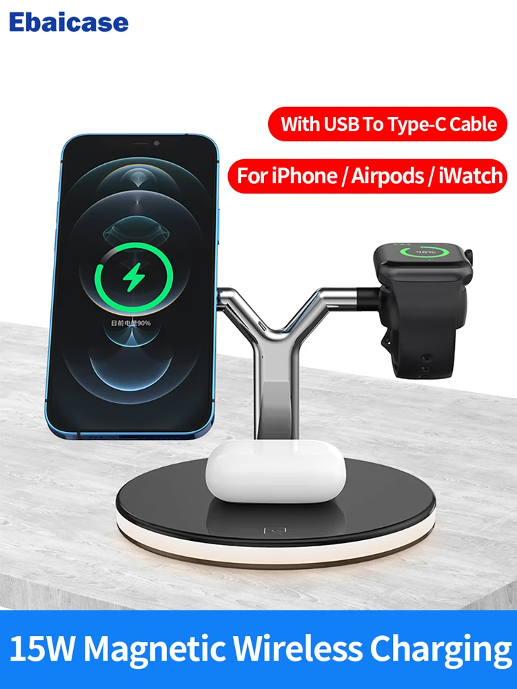 3 in 1 Magnetic Wireless Charger For iPhone 12 11 Pro Max Fast Wireless Charger For Apple Watch Airpods Pro Charger Stand Holder