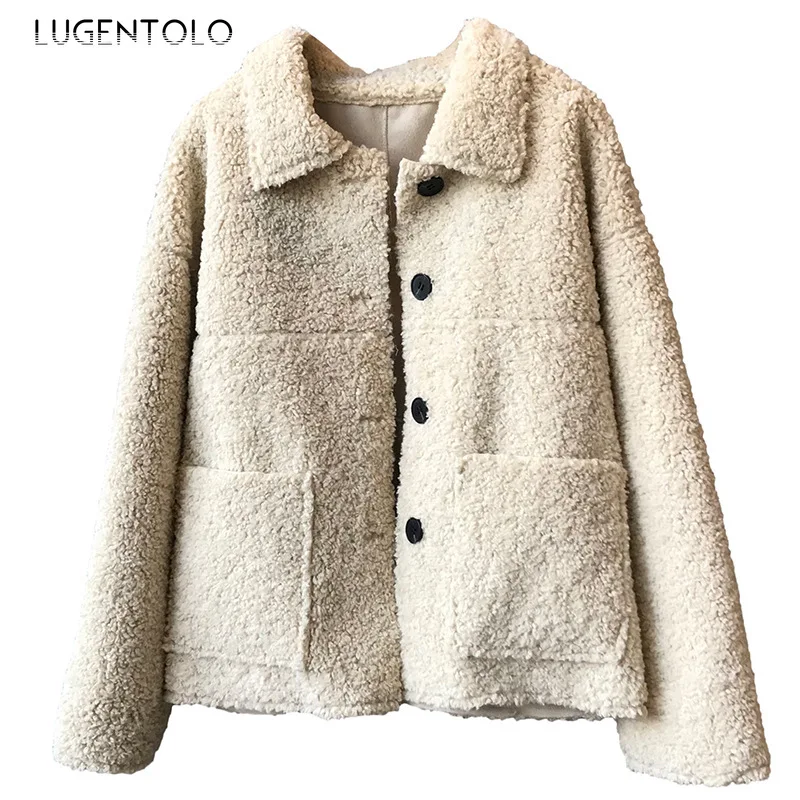 Lugentolo пальто и куртки женские зимние теплые новые корейские свободные тонкие плюшевые однотонные однобортные повседневные Простые модные пальто