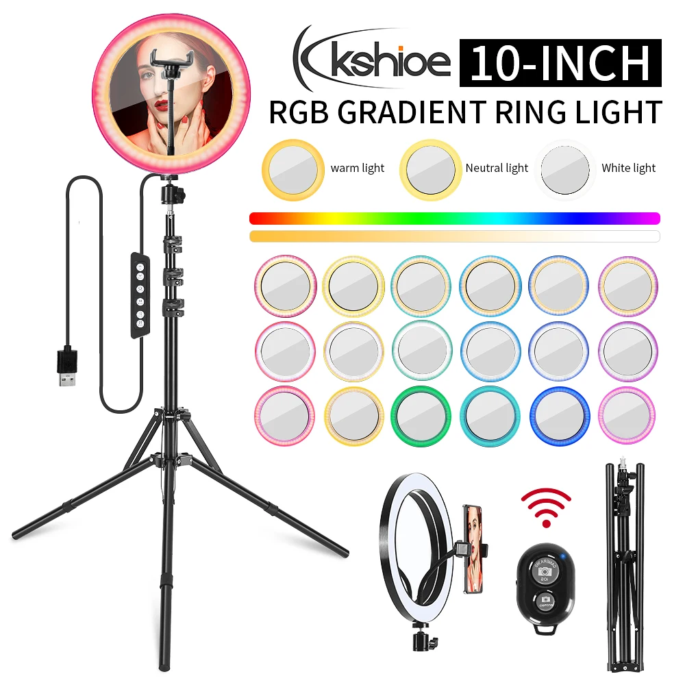 

USB Ring Light Tabletop Shooting Annular Lamp Makeup Light 10" 2800-5500K for Video Youtube with Tripod Phone Holder