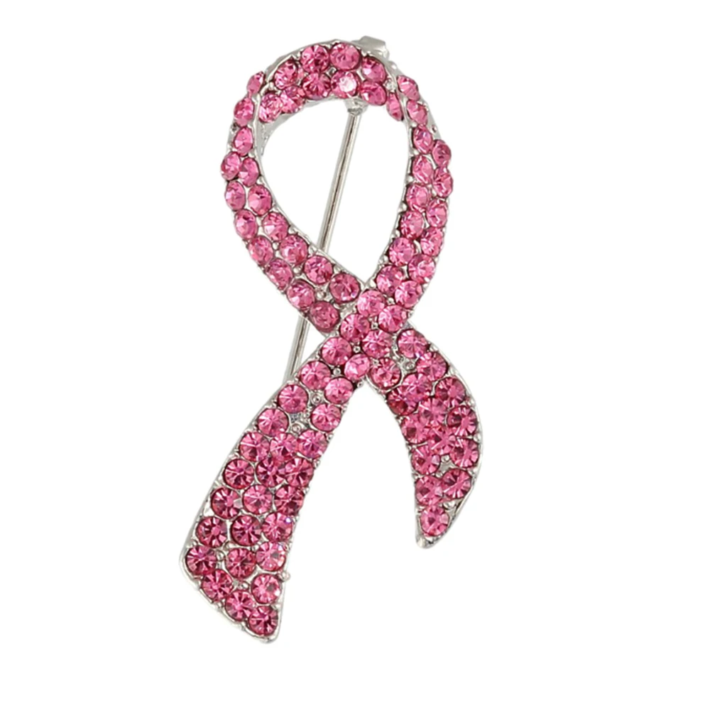 

Pink / Red Rhinestone Alloy 40mm Breast Cancer Pink Ribbon Brooch Austria Crystal Pin AIDS Day Pin Brooch