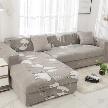 

Cute Polar Bear Stretch Sofa Cover Gold Grain Velvet Elastic Sofa Slipcovers L Shape Sofa Covers For Living Room