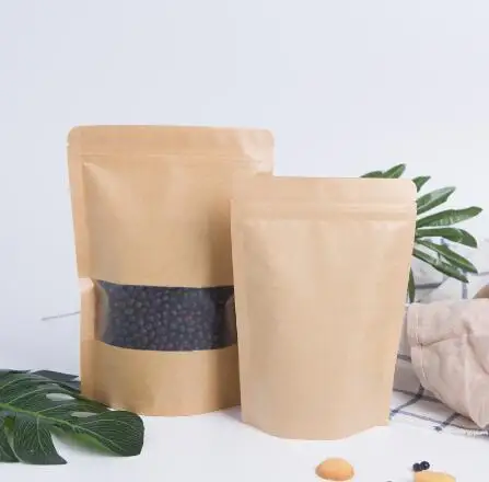 100pcs Zip Lock Kraft Paper Bag with Frosted Window Tea Packaging Gift Food Stand Up Pouches Zipper | Дом и сад
