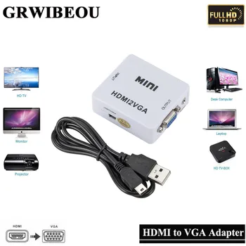 

Grwibeou Original HD 1080P MINI HDMI to VGA Converter With Audio HDMI 2 VGA Video Adapter Box Adapter For Xbox360 PC DVD PS3 PS4