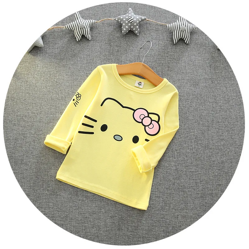 Одежда для малышей футболка с длинными рукавами и рисунком «hello kitty» для девочек комплекты одежды для детей Верхняя одежда для девочек детское осеннее нижнее белье