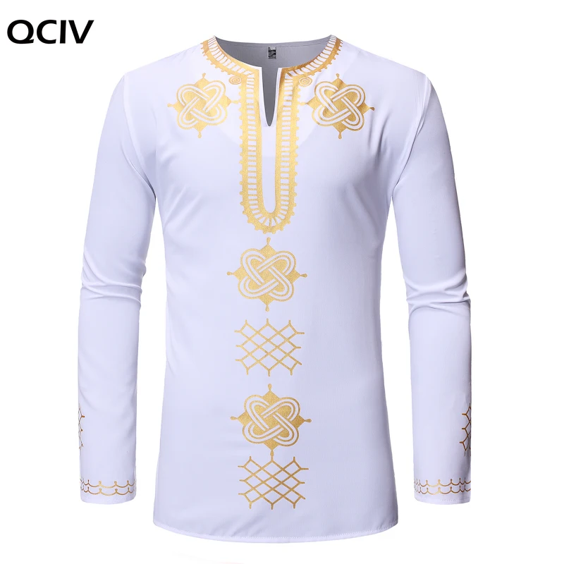 

Men Robes Bronzing Batik V-neck Slim Cotton Casual Pullover Shirt