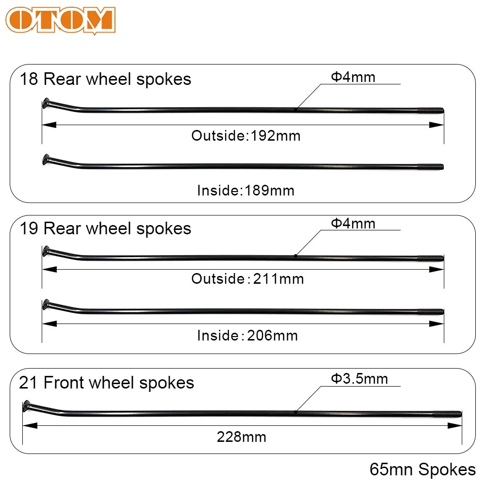 OTOM Motorcycle CNC 3.5mm 4mm Wheel Hub Spokes Nipples Kit Electrophoresis Anti-rust Stainless Steel Wire For YAMAHA YZF 250 450